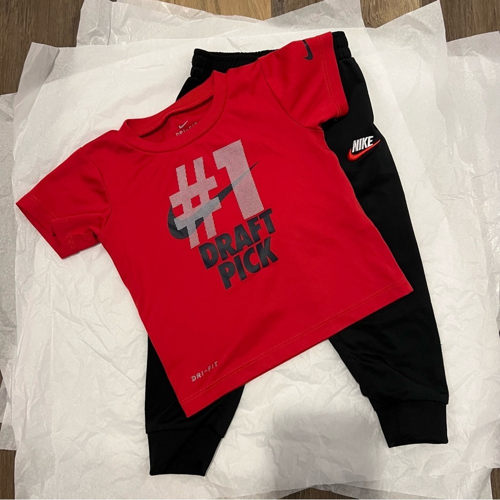 Nike Red and Black Draft Pick top and black jogger pants size 18 months